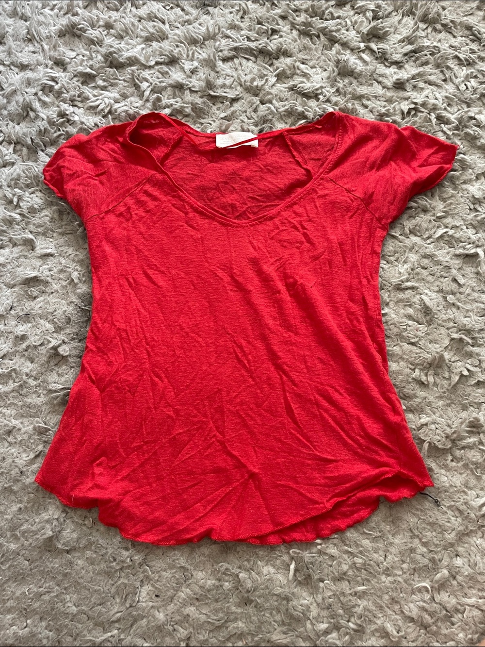 Zara Bright Red Scoop Neck Short Sleeve Tee